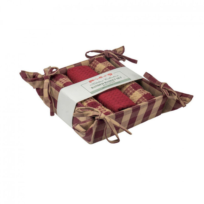 Cotton Waffle Kitchen Towel Linen Set, Burgundy,Beige