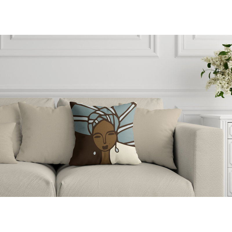 Coussin Abike Tribal Abstract, L 15 po x H 15 po, Bleu