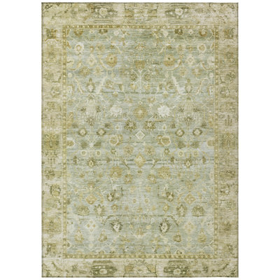 Machine Washable Indoor/Outdoor Xhevrie Sage Rug