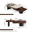 Table basse pivotante à 360° à double plateau avec placage en noyer et plateau en pierre frittée aspect travertin, grande table basse ronde moderne extensible de 119 à 150 cm pour salon, aucun assemblage requis