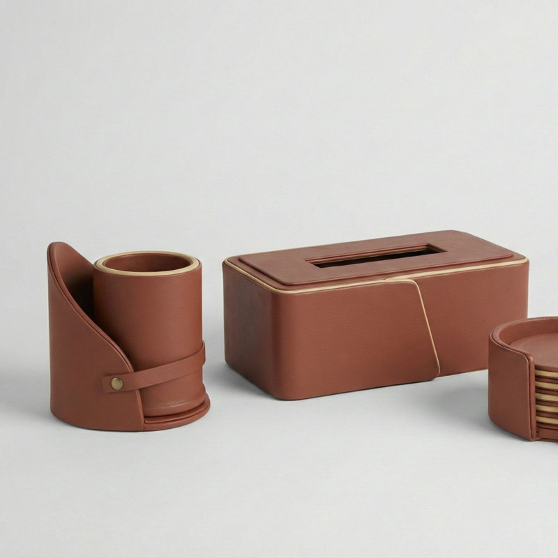Cognac Leather Pen Holder