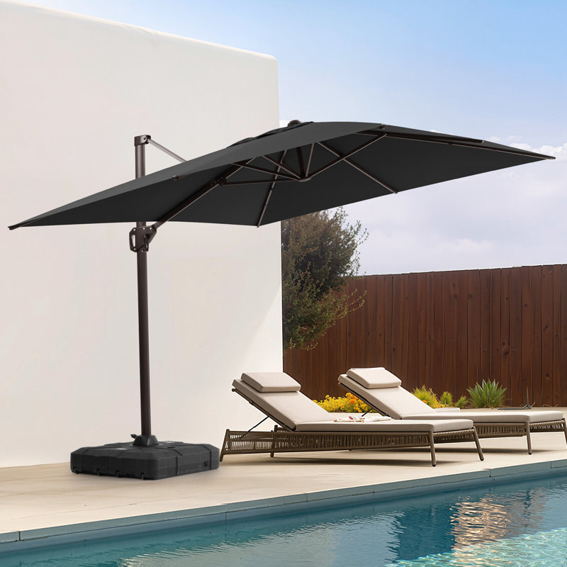 11' × 9' Outdoor Cantilver Umbrella With Weighted Base, Noir, noir, noir, noir
