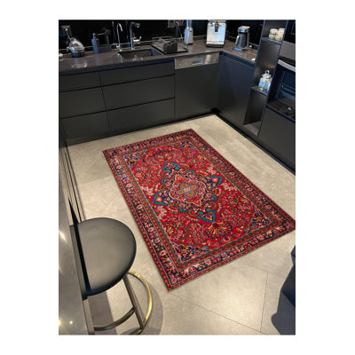 Tapis décoratif rouge tissé de couleur rouge traditionnel lavable à la machine
