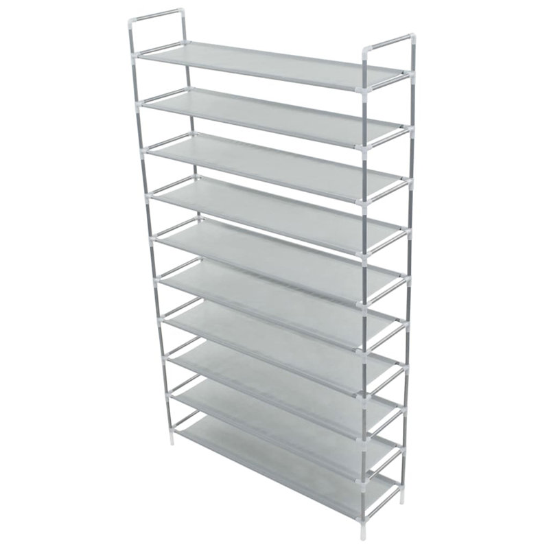 50 Pair Stackable Shoe Rack, Silver, 66.9" H x 39.4" W x 11.6" D