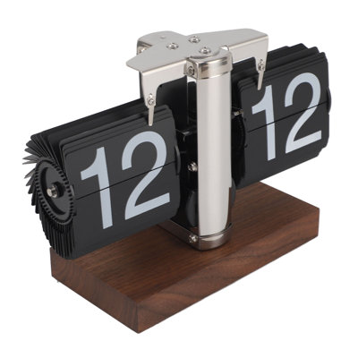 Horloge de bureau à affichage numérique automatique 24h, base en bois, boîtier en acier inoxydable, style rétro vintage, idéale pour la maison ou le bureau.