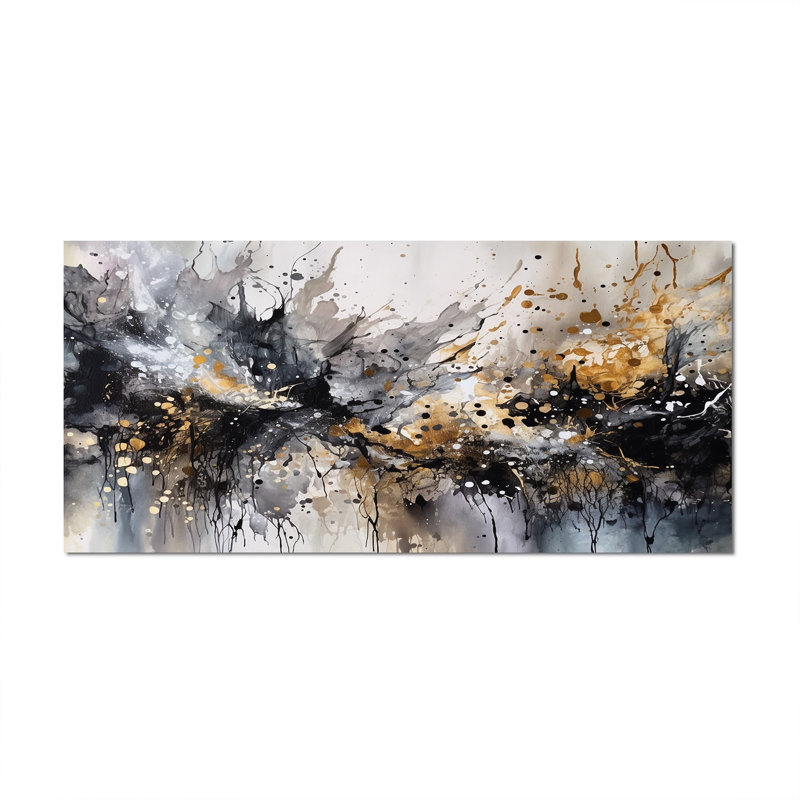 Toile abstraite grise et délicate, coups de pinceau abstraits III, Toile tendue, H 28 po x l 60 po x P 1,5 po