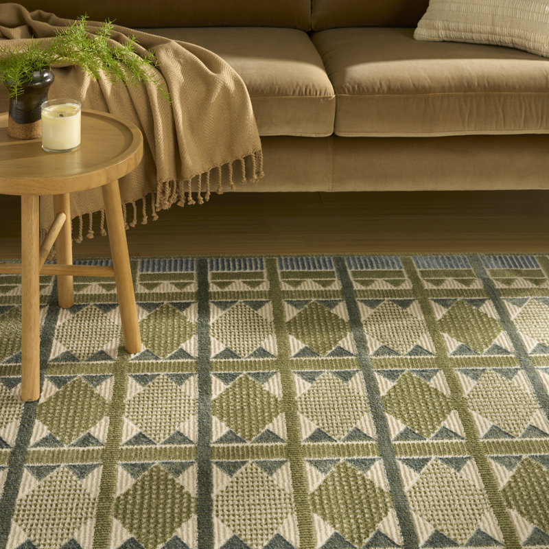 Alisah Geometric Machine Made Area Rug, Rectangle 152 x 213 cm, Grey Blue