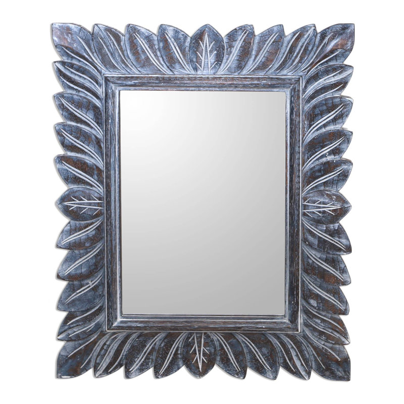 Miroir mural en bois brun Bungalow Rose Plaga Forest, Bleu