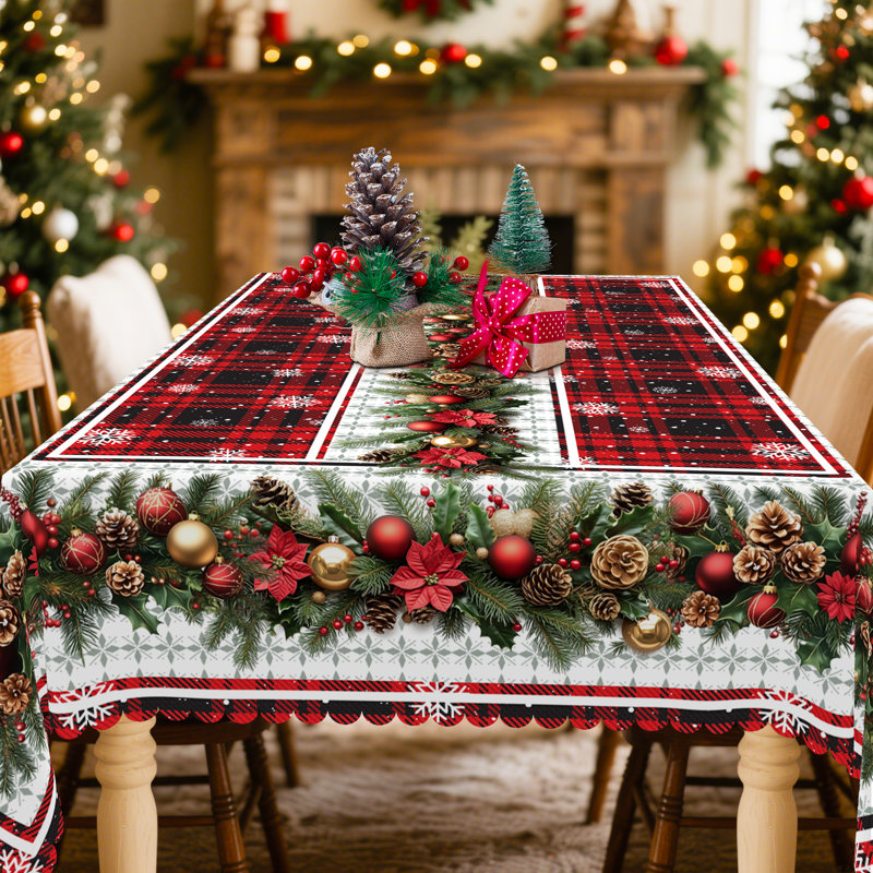 1pc Christmas Themed Print Tablecloth, Round/Rectangular Table Cloth, Mantel Para Mesa De Comedor, Xmas Decor, Holiday Party Indoor Dining Decor, Round Rectangle Christmas Table Cover, Festive Home Kitchen Accessory Gifts, Several Sizes Available
