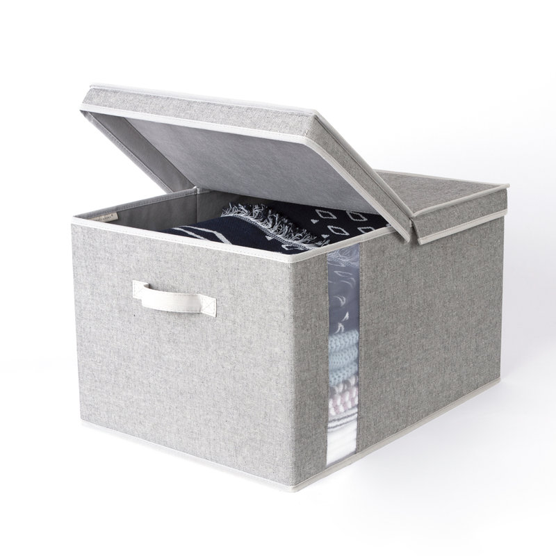 Large Fabric Box with Lid, Gray