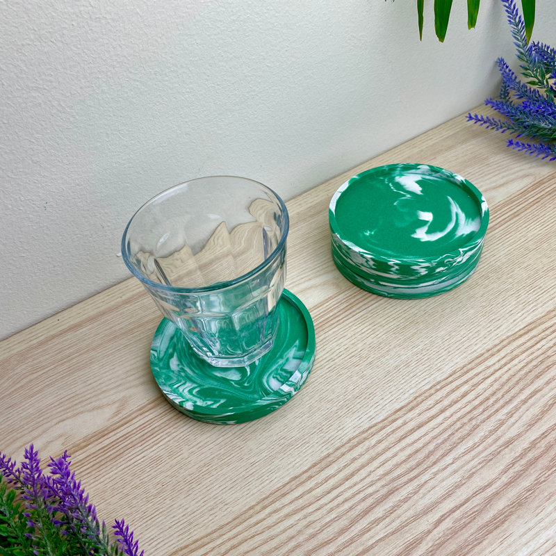 Stoneware Round 4 Piece Coaster Set, Green