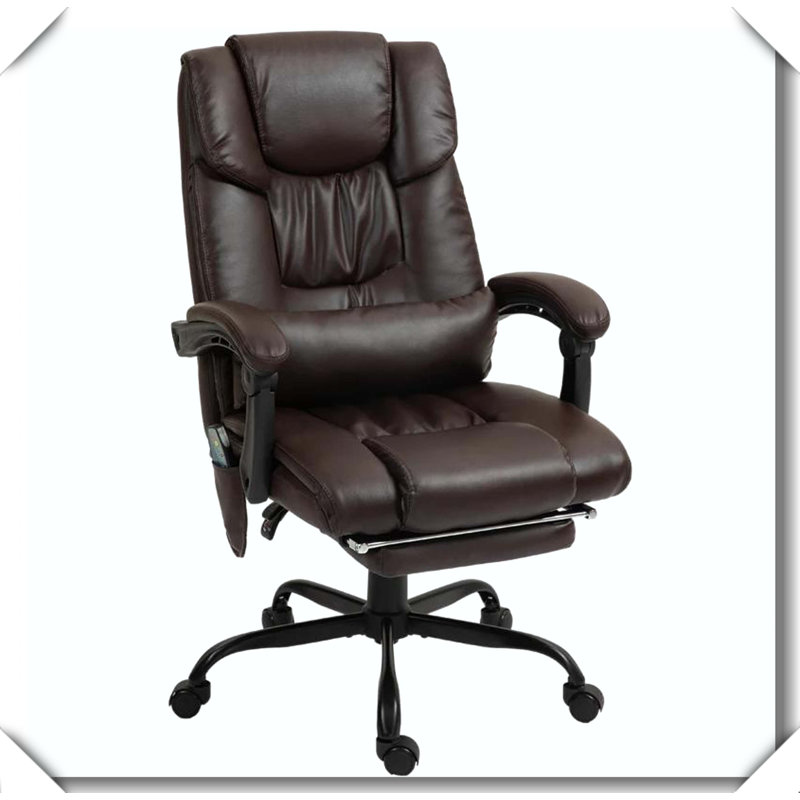 High Back Massage Office Chair 6 Vibrating Points Footrest Remote Adjustable Height, Brown