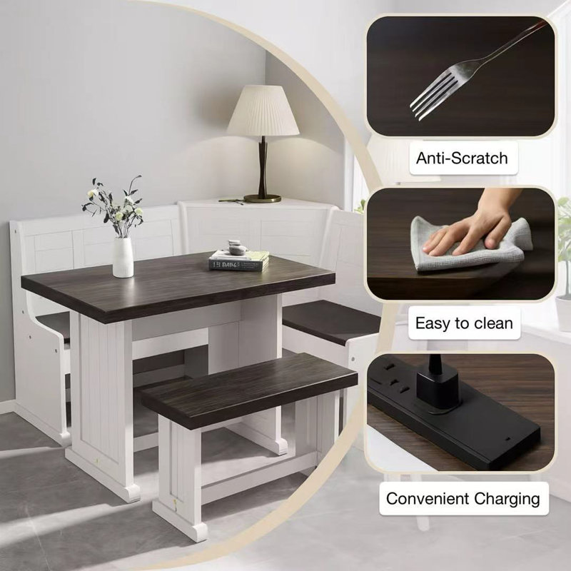 (yinuo)5-person Corner Dining Nook With Hidden Storage And Built-in Charging Port