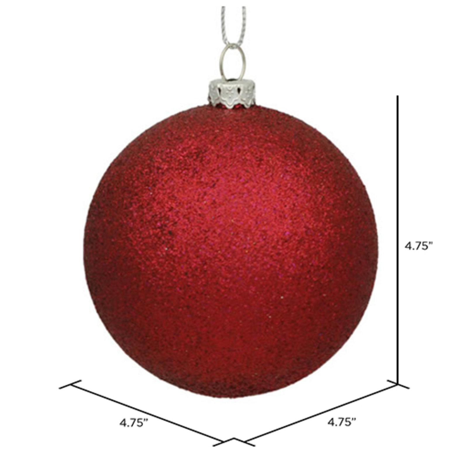 Shatterproof Bauble, 4.75" H x 4.75" W x 4.75" D, Wine Glitter