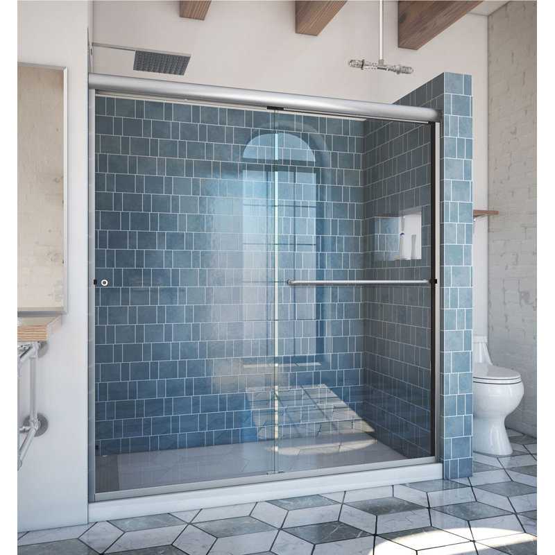 Ese 68" W x 70.375" H Bypass Semi-Frameless Shower Door, Brushed Nickel, Left Opening