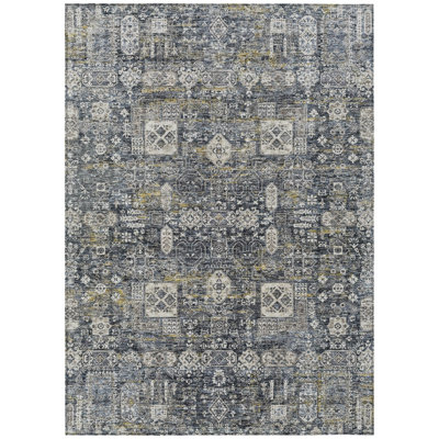 9' X 12' Charcoal Gray And Ivory Oriental Washable Indoor Outdoor Area Rug