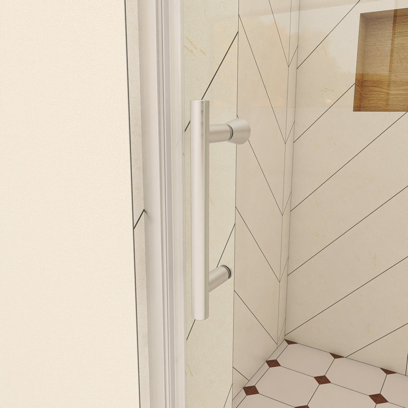 36 po X P 72 po Porte de douche semi-sans cadre H H à finition nickel brossé, Nickel brossé