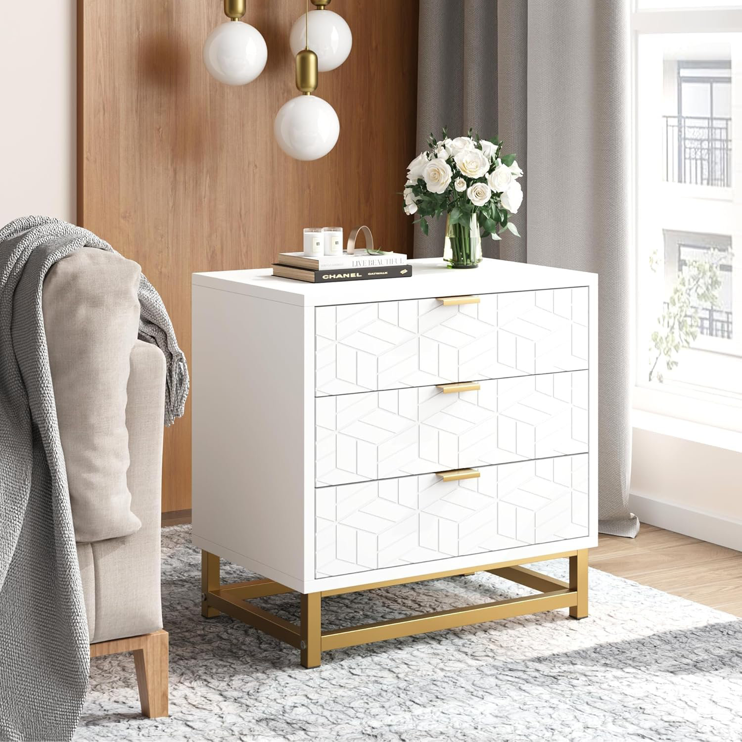 Mercer41 3 Drawer Dresser, Large Dresser For Bedroom, Wood Dresser With 3  Large Drawers, Modern Dressers With Gold Metal Handles For Hallway | Wayfair