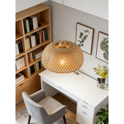 Luminaire suspendu en bambou avec cordon tissé à la main et interrupteur à intensité variable, lampe suspendue panier pour îlot de cuisine, chambre à coucher et décor de salon de ferme