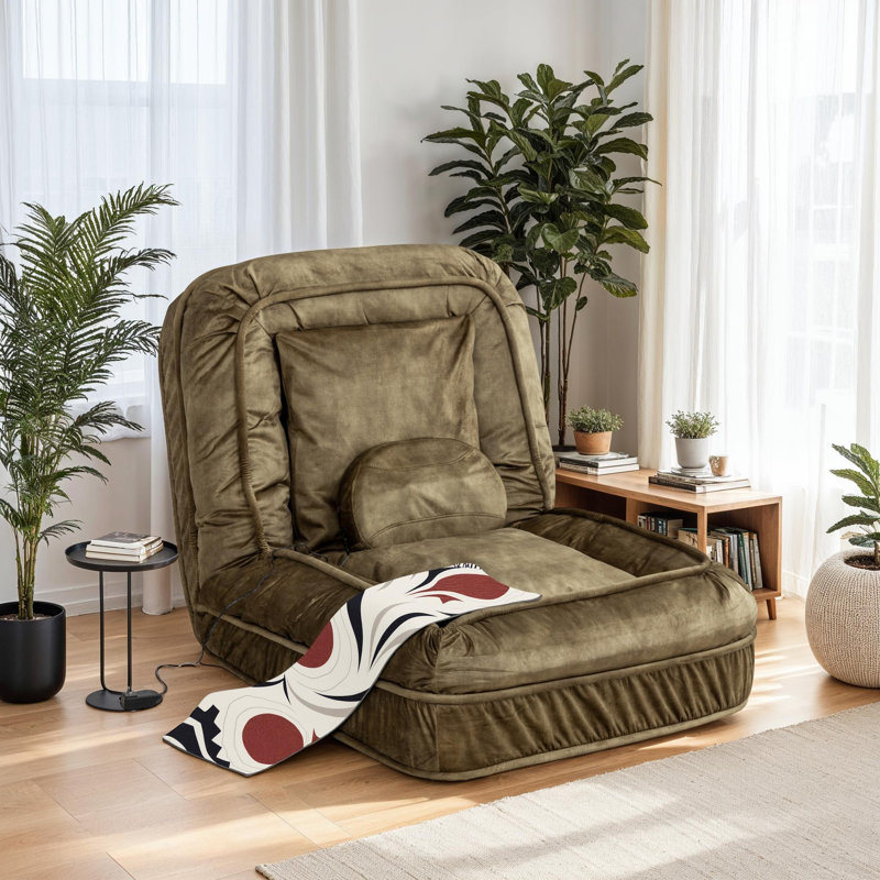Canapé de luxe en velours avec coussin de massage, dossier réglable à 5 positions pour adultes et animaux de compagnie, Vert