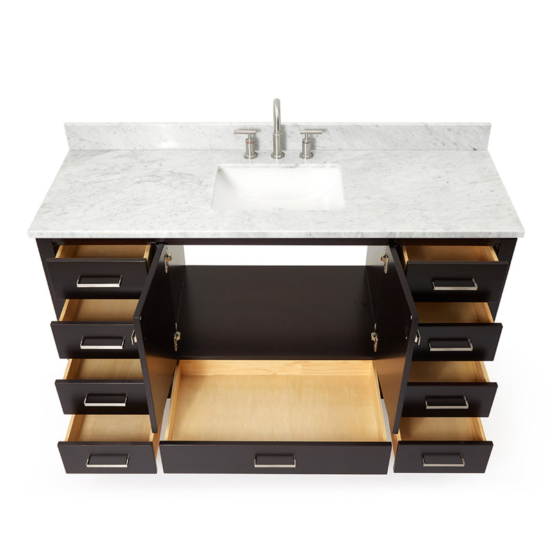 Ensemble de meuble-lavabo simple Flynt, Forme rectangulaire, Espresso / nickel brossé, L 61 po