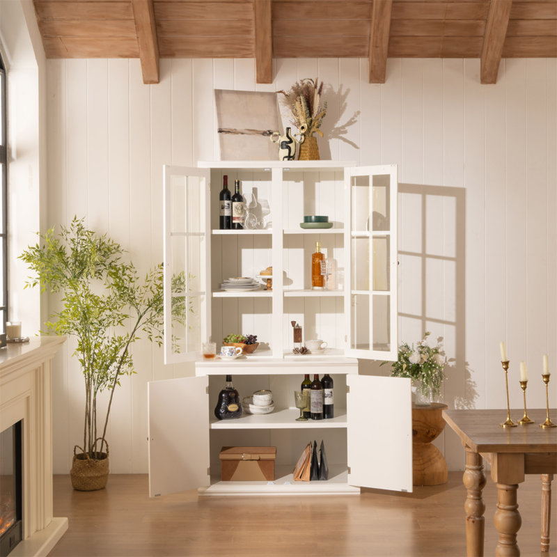Ensemble de deux garde-manger à double porte vitrée de 75,25 po de hauteur, armoire à bahut de style traditionnel, armoire vitrée, pour couloirs de salon, de cuisine, de bureau, de maison, de studio ou d'espace de travail