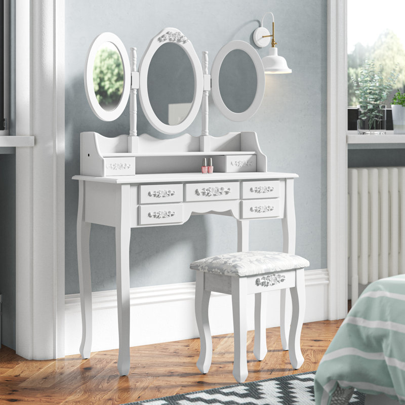 Adrian Dressing Table with Mirror, White