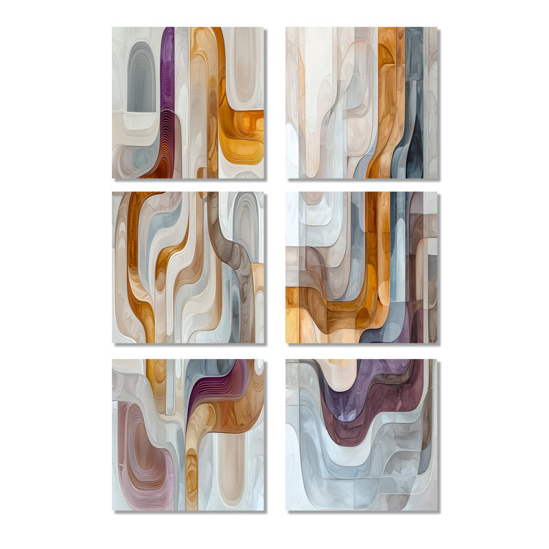 Abstrait labyrinthe prismatique de Highlands Stone - ensemble abstrait d'art mural de 6, Toile tendue, Ne s’applique pas