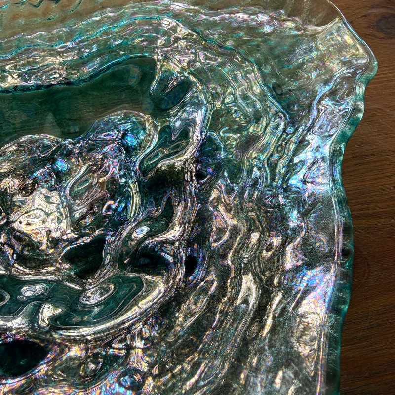 Assiettes en verre bleu irisé, motif coquille d'huître, par Things2die4, lot de 2,33 cm de large