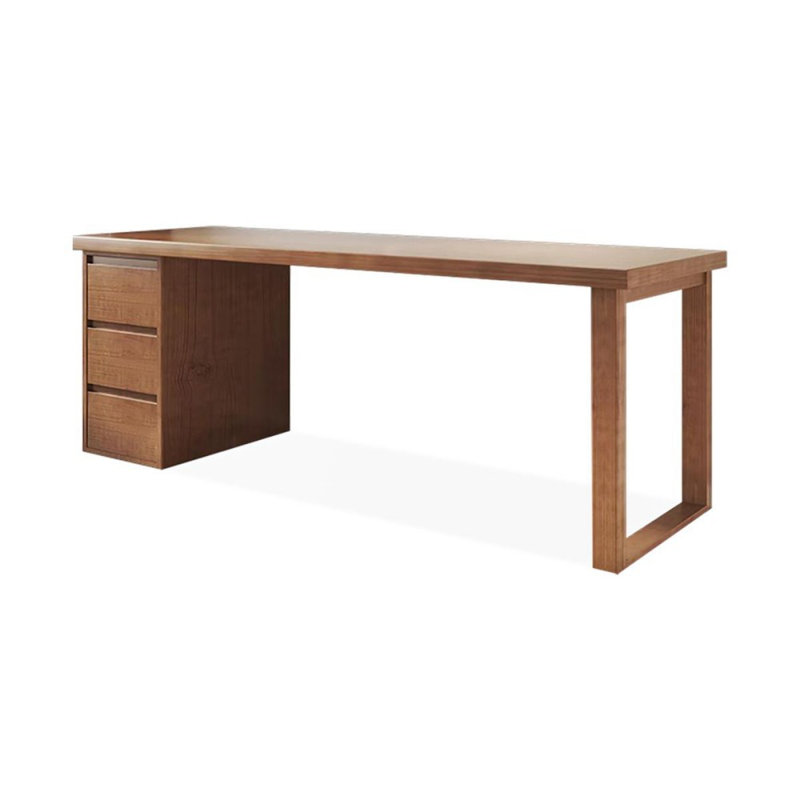 Bureau rectangulaire en bois massif à 3 tiroirs Chestnut, Retour à gauche, H 29,53 po x l 78,74 po x P 31,5 po