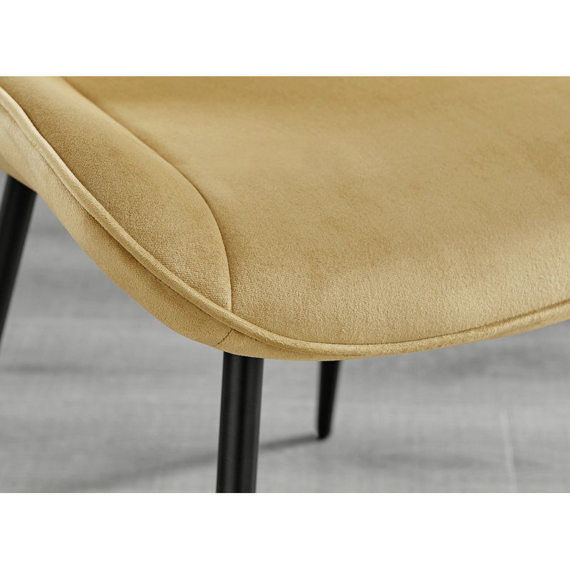 Tierra Modern Glass & Metal Extendable Dining Table Set & 4 Luxury Upholstered Velvet Dining Chairs, Mustard/Black