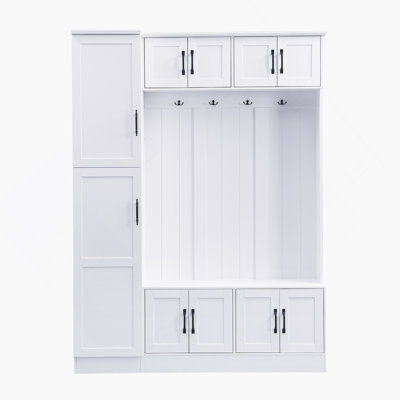 Multi-Functional Hall Tree With Shoe Storage, Entryway Bench, Cabinets, Coat Hooks And Adjustable Shelf For Home Organization