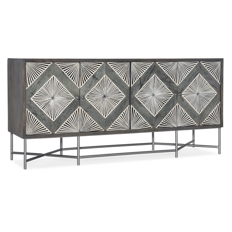 Gray and White Bone Inlay Mango Wood Sideboard