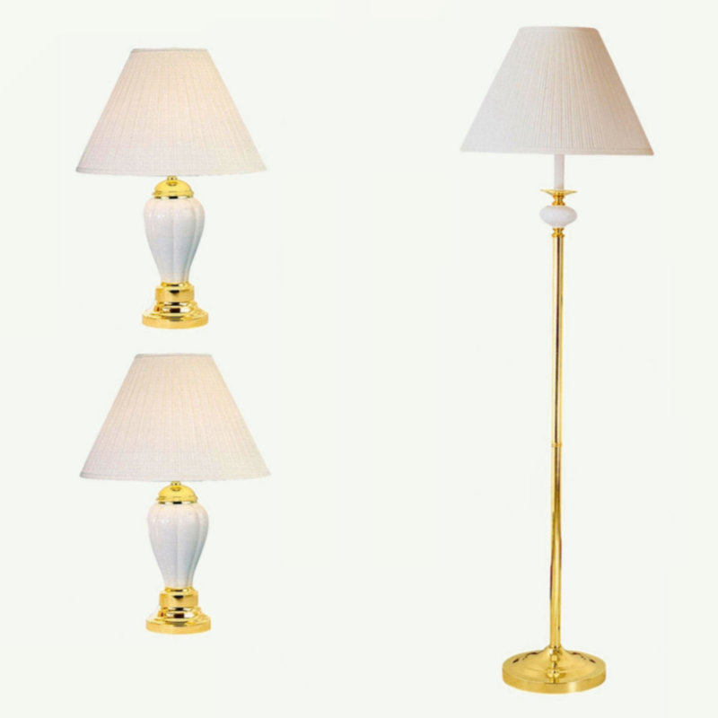 Ensemble de 3 lampes en céramique, lampes de table et sur pied, finition ivoire