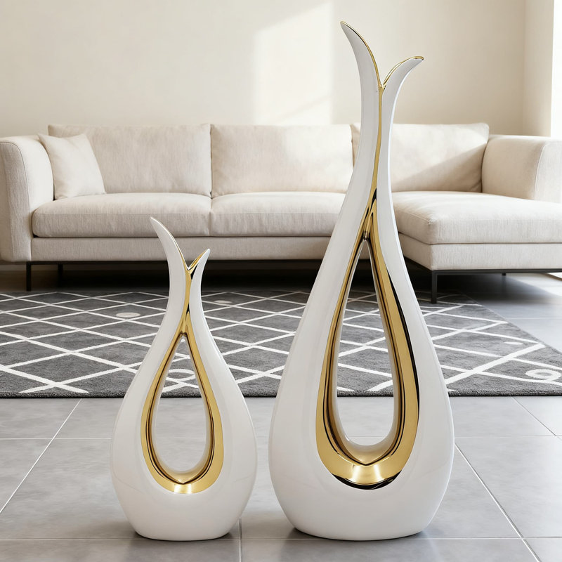 Set Of 2 White Ceramic Vases, Modern Nordic Minimalist Decorative Vases For Home Decor, Bedroom, Wedding Centerpiece, Office And Restaurant Table Decor
