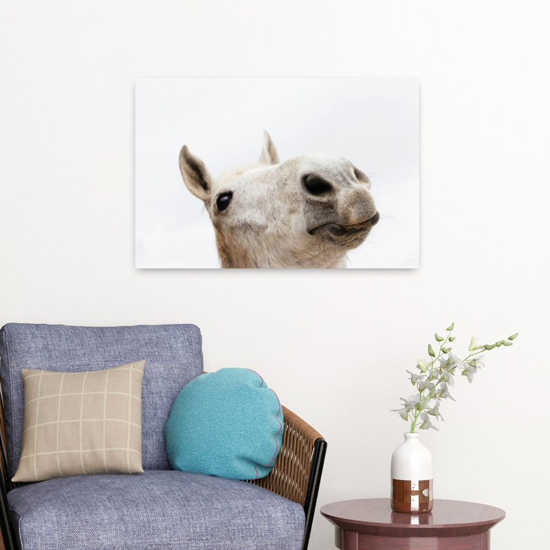«Curious White Horse Minimalist Playful Abstract Horse Portrait Landscape», art mural