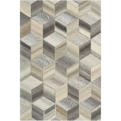 Mountain Wool Geometric Area Rug in Butter/Khaki