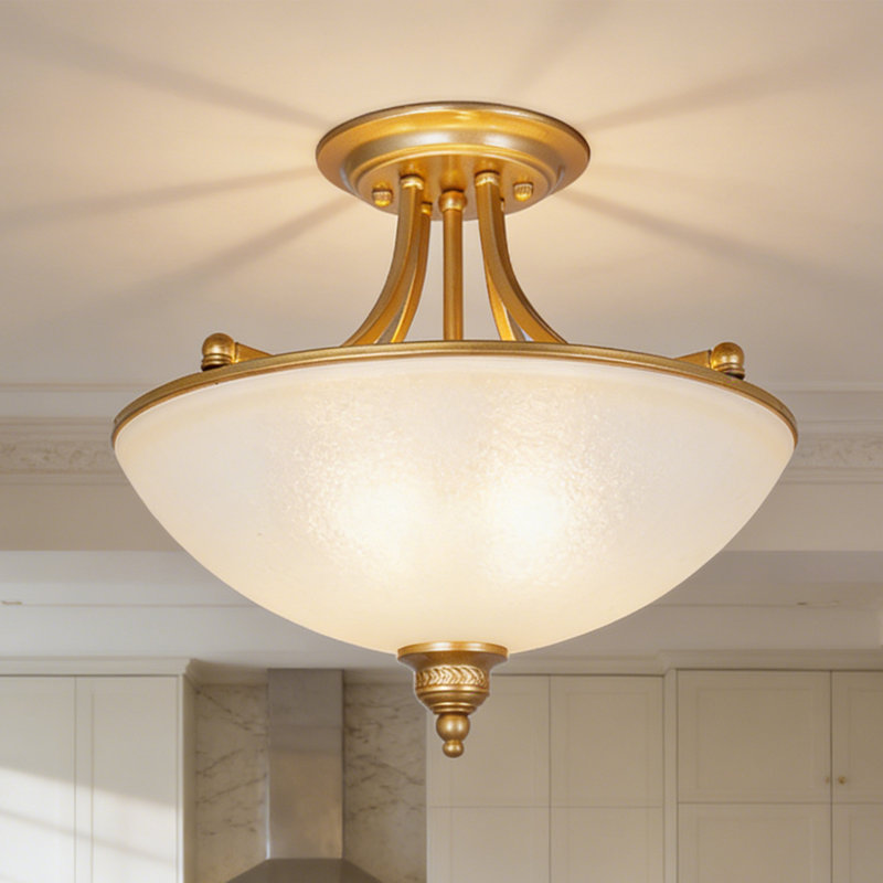 4 - Light Modern Dimmable Semi Flush Mount With Frosted Glass Bowl Shade (Bulbe Include)