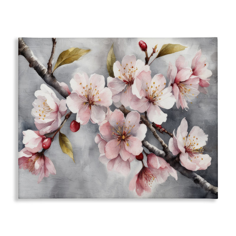 «Blossoms On Grey Canvas» par Kim Allen, H 36 po x l 48 po
