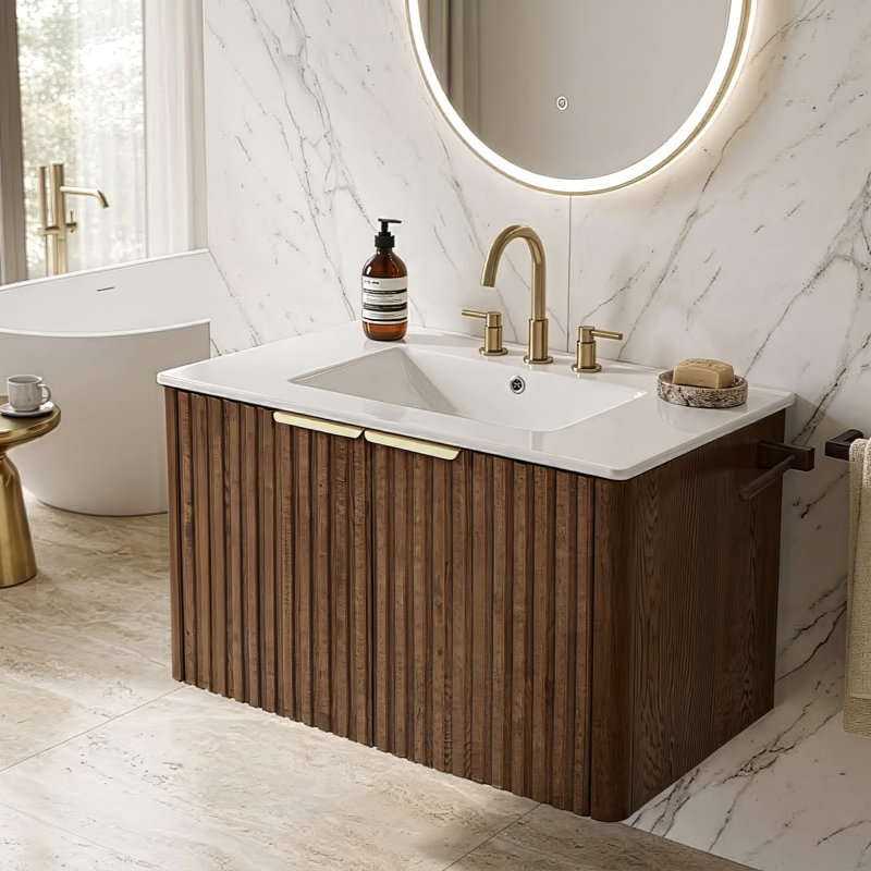 Meuble-lavabo mural simple 30 po Calix, Noyer