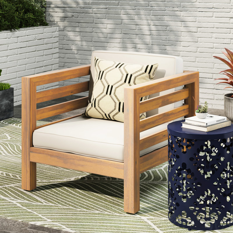 Fauteuil club beige - Bois et tapis imperméables confortables inclus pour un confort extérieur