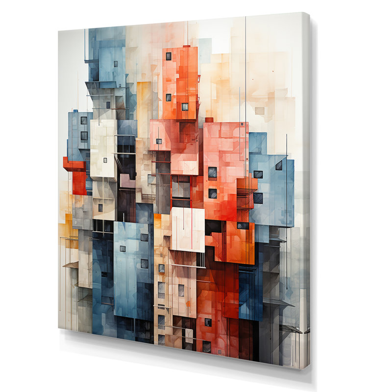 " Multicolor Cubic Skyscrapers Cityscape ", Wrapped Canvas, 32" H x 16" W