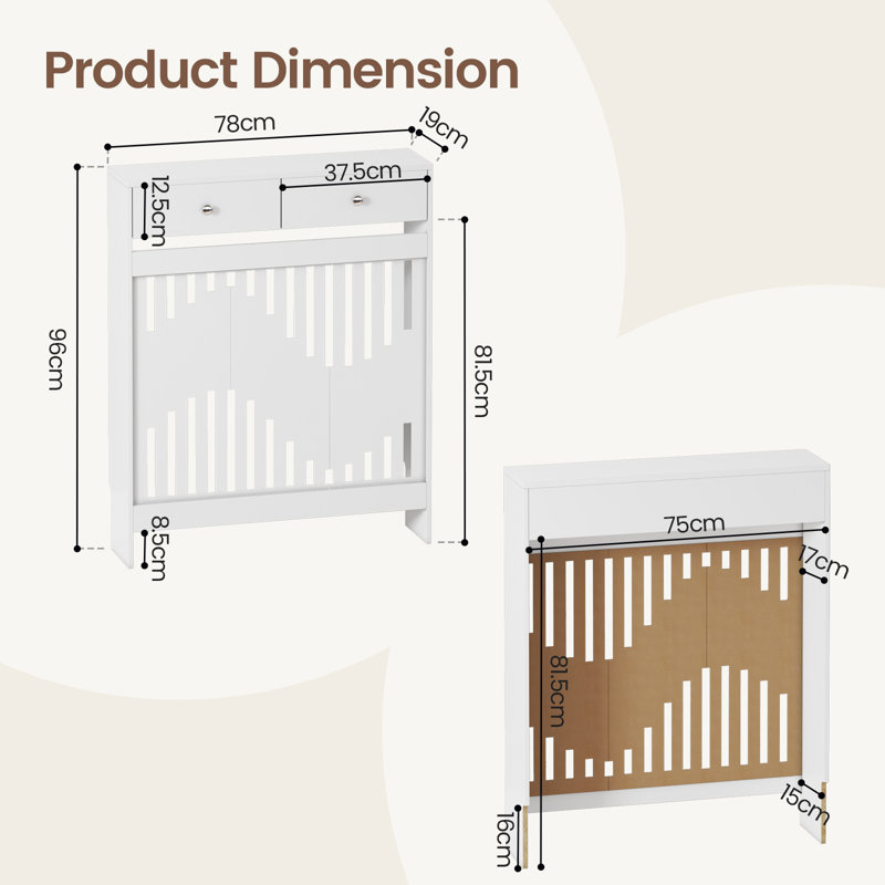 Radiator Cover, 96cm H x 78cm W x 19cm D, White