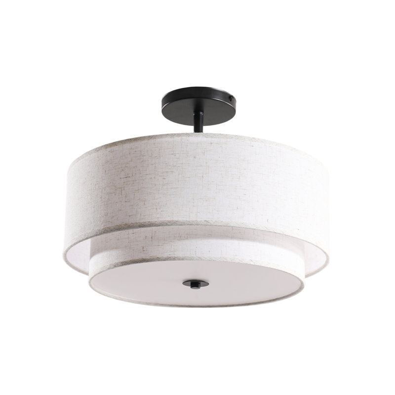 Plafonnier semi-encastré 3 lumières 15,75 po 15 po avec forme de tissu, Noir mat
