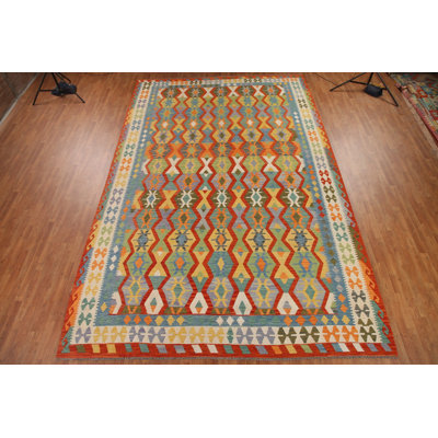Geometric Kilim Large Wool Rug 10x16
