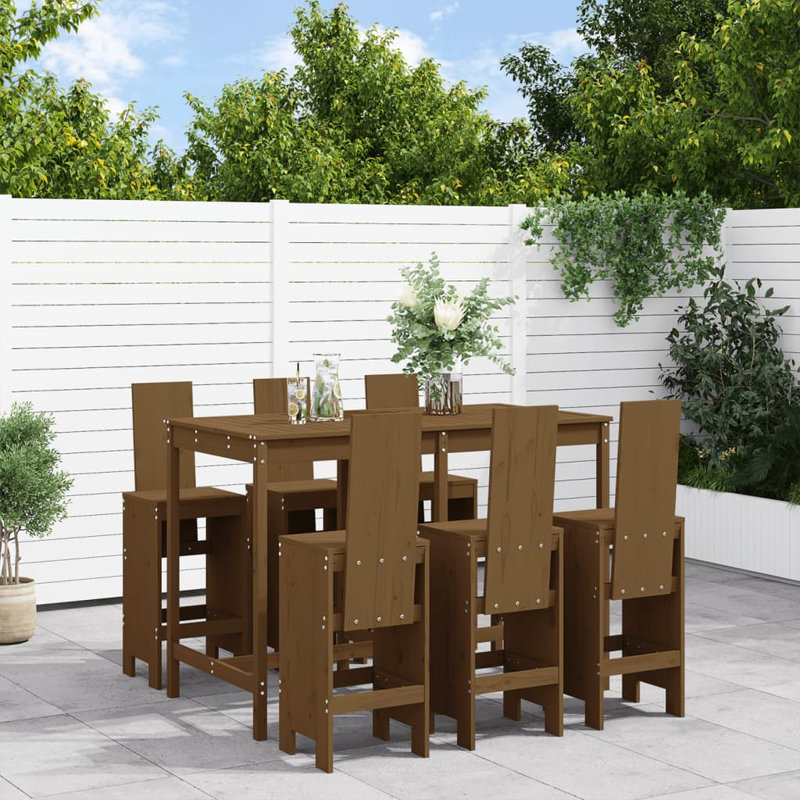 Auggie Brayden Studio Bar Set with Wood Frame and Solid Wood Outer Material, Honey Brown