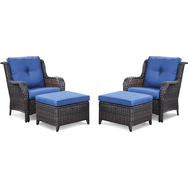 Bonia Outdoor Lounge Chair with Ottoman, Brown Frame/Blue Cushion