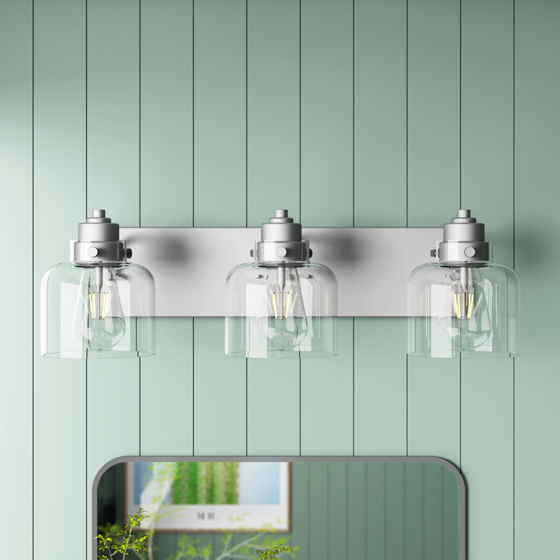 Beaudoin 23 in. 3-Light Classic Dimmable Vanity Light in Brushed Nickel with Clear Glass Shade, Brushed Nickel