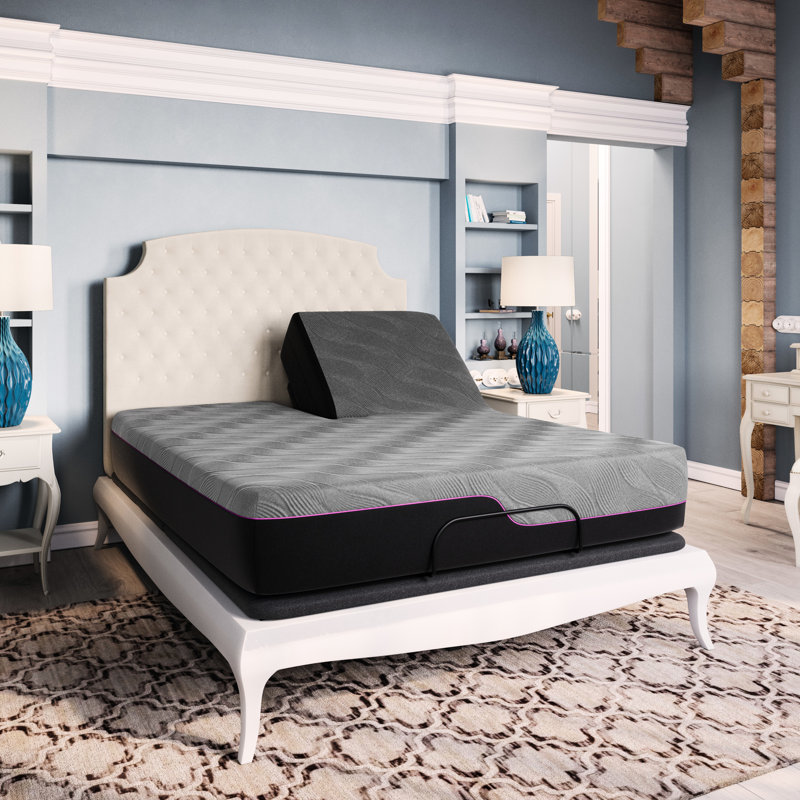 Matelas à tête flexible de 11 pouces et base réglable, ensemble de base de lit grand avec matelas en mousse à mémoire de forme 4 couches,