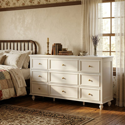 63" Wide 9-Drawer Dresser with Gold-Tone Knobs